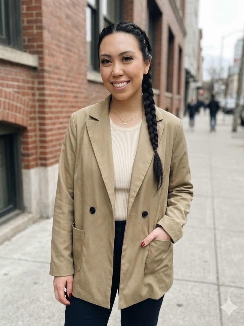 Source Unknown- Tan Oversized Double-Breasted Lightweight Blazer Size L